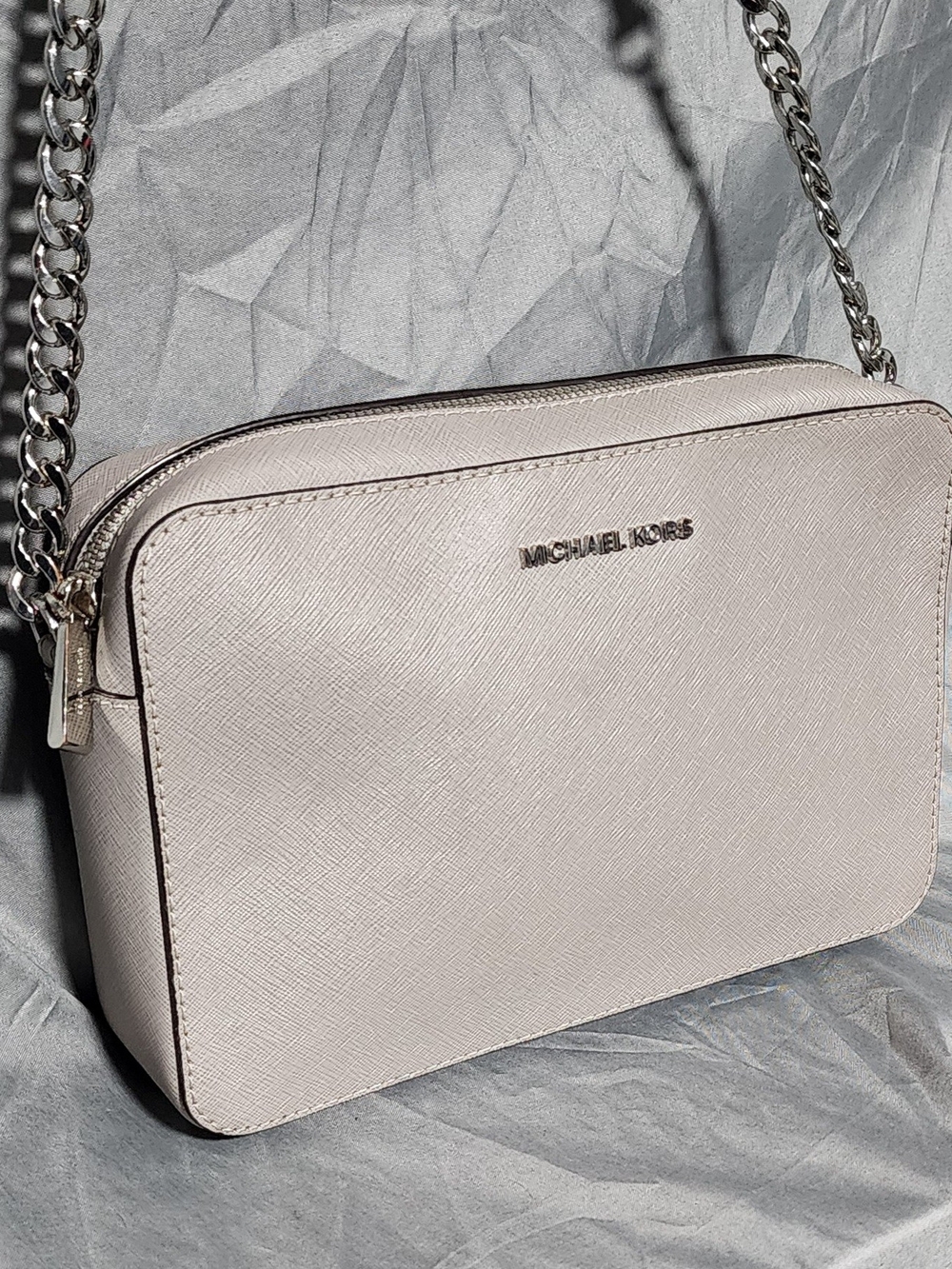 Michael Kors Grey Saffiano Leather Crossbody Bag Purse